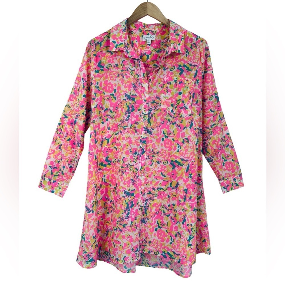 MudPie Collins‎ Cover-Up Neon Floral Cotton Beach Resortwear Summer Colorful